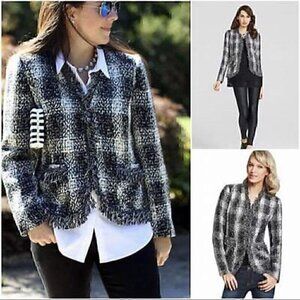 Carol Anderson VINTAGE tweed plaid fringe blazer jacket, women's size 10